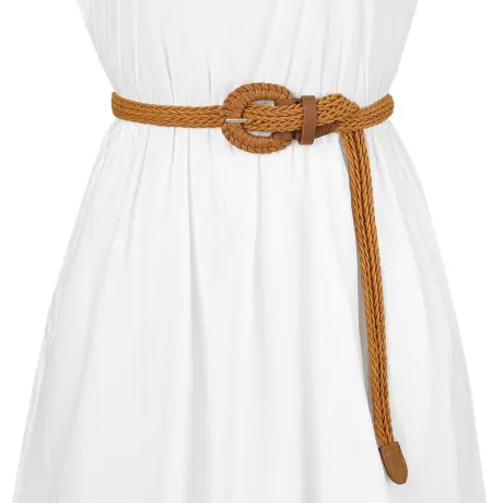 Allegra K- PU Braided Waist Belt Plus with Pin Buckle