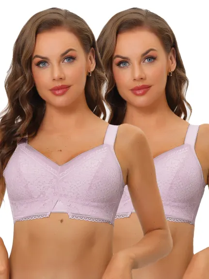 Allegra K - U Back Wireless Lace Bras Pack, Light Purple