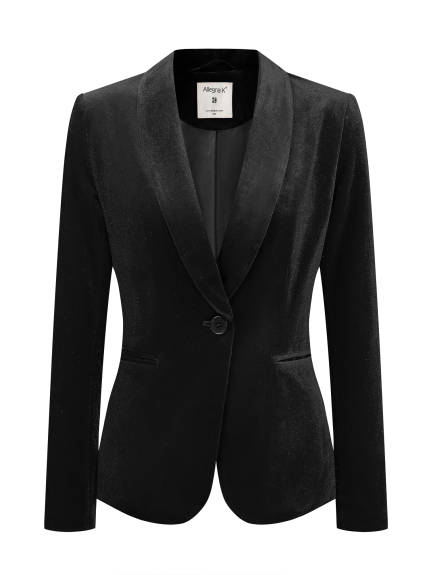 Allegra K- Shawl Collar One Button Velvet Blazer