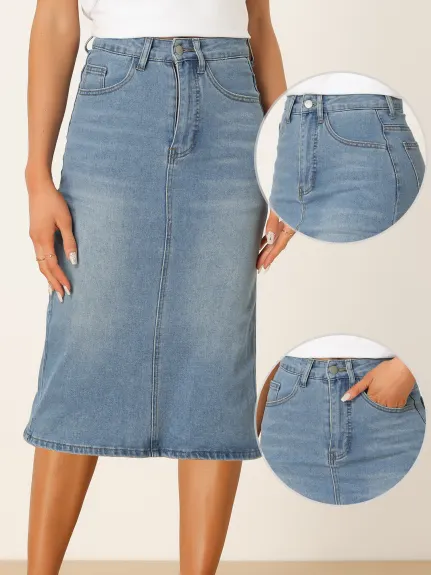 Allegra K- jupe Midi pour femme taille haute à dos fendu en Denim