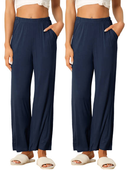 cheibear - Wide-Leg Sleep Pants 2-Pack, Deep Blue