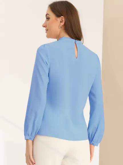 Allegra K- Chiffon Mock Neck Shirt Blouse