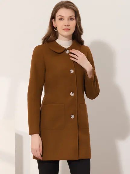 Allegra K- Turn Down Collar Single Breasted Mid Length Overcoat