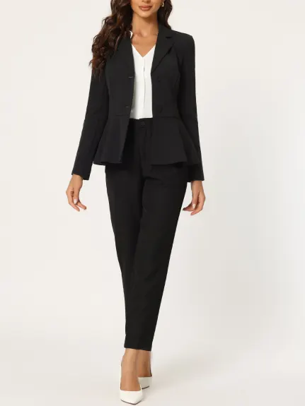 Allegra K- Vintage Blazer Ruffle Hem Belted Notched Lapel