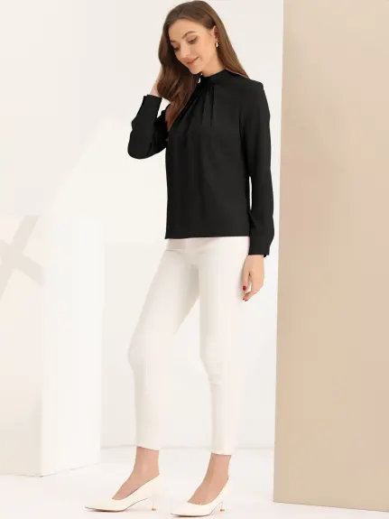 Allegra K - Dressy Stand Collar Long Sleeve Blouse