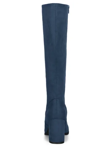 Allegra K- Side Zipper Chunky Heel Knee High Boots