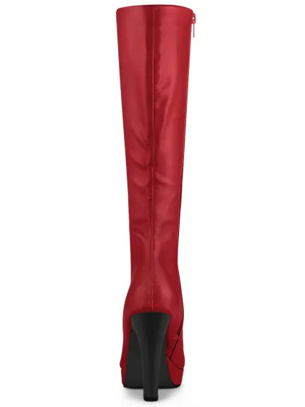 Allegra K - Faux Leather Platform Over the Knee High Boot