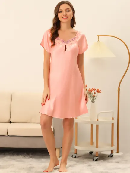 cheibear - Short Sleeves Satin Mini Pajamas Dress