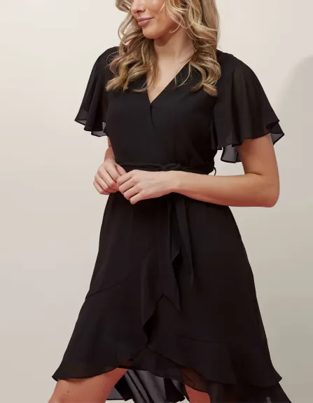 Annick - Corrine Robe Portefeuille Nouer à la Taille Noir