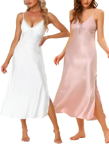 cheibear - V-Neck Satin Cami Nightgown 2-Pack