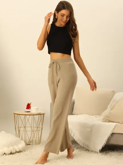 Allegra K- Elastic Waist Tie Front Wide Leg Sweater Pants