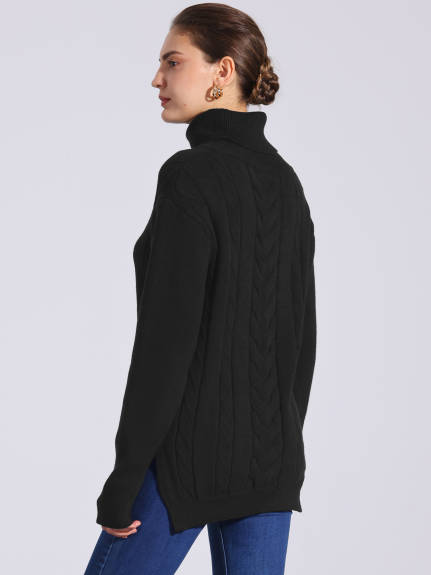 Allegra K - Turtleneck High Low Split Oversized Sweater