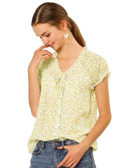 Allegra K- V Neck Summer Floral Chiffon Blouse 2-Pack