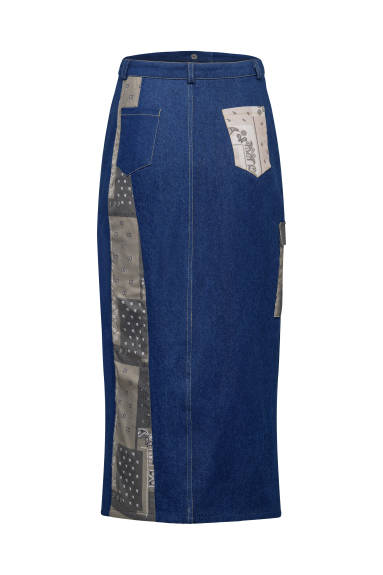 Hilary MacMillan- Patchwork Denim Midi Skirt