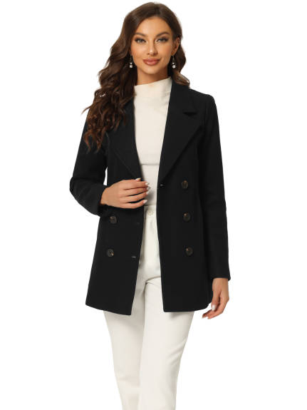 Allegra K- Notched Lapel Double-Breasted Overcoat