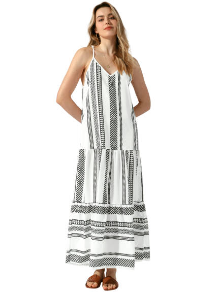 Allegra K - Boho Printed V-Neck Sleeveless Beach Dress