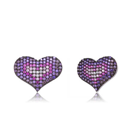 Genevive Sterling Silver Two-Tone with Multi Colored Cubic Zirconia Heart Stud Earrings