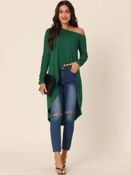 Allegra K- One Shoulder High Low Asymmetrical Irregular Hem Top