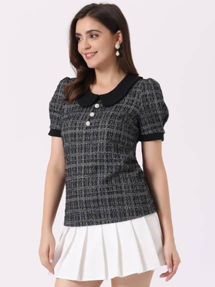 Allegra K- Peter Pan Collar Tweed Blouse