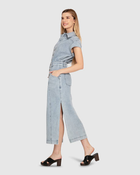 Robe chemise mi-longue en denim Sundown - Délavage à la pierre