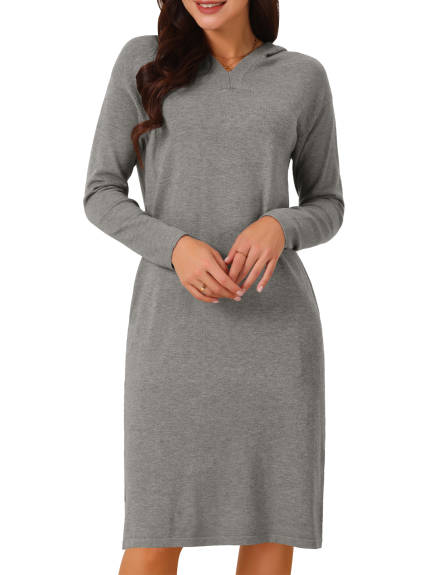 Allegra K - Fall V-Neck Long Sleeve Midi Hoodie Dress