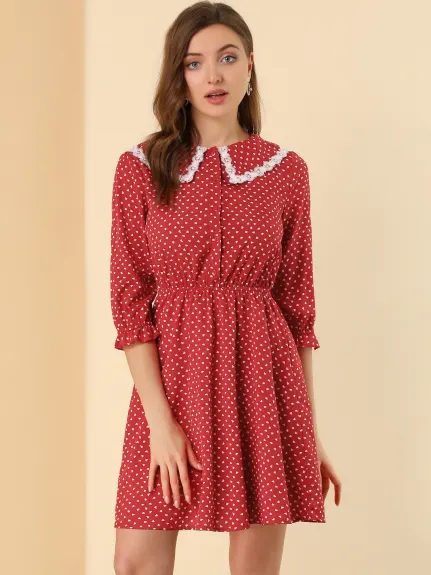 Allegra K- Stars Dots Print Ruffled 3/4 Sleeve Dress