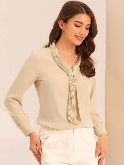 Allegra K- Chiffon Pleated Tie Neck Blouse Shirt