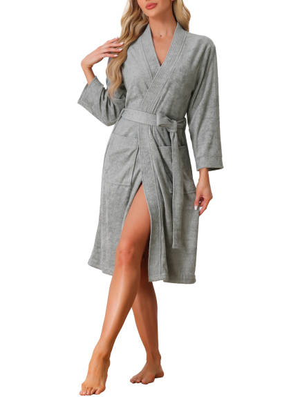 Cheibear - Solid Shawl Collar Midi Bath Robe