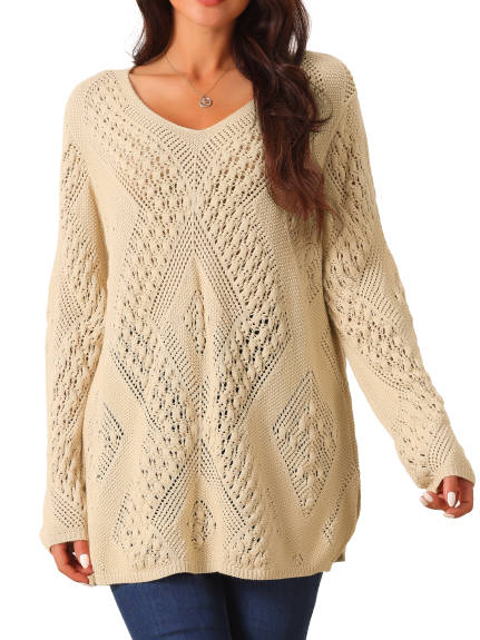 Seta T - V Neck Hollow Cable Knit Sweater