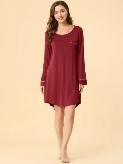 Allegra K- Round Neck Long Sleeve Sleepwear