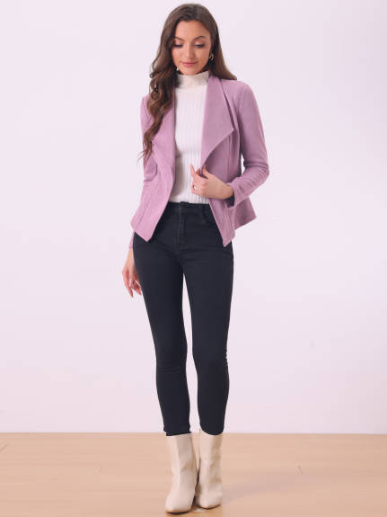 Allegra K- Faux Suede Open Front Lapel Draped Jacket Cardigan