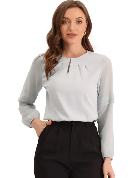 Allegra K- Long Sleeve Keyhole Neck Blouse Top