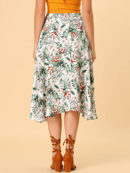 Allegra K- Floral Boho Wrap Midi Skirt