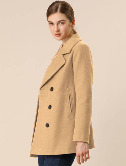 Allegra K- Notched Lapel Double-Breasted Overcoat