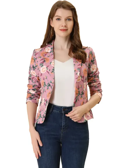 Allegra K- Open Front Notch Lapel Printed Blazer Jacket