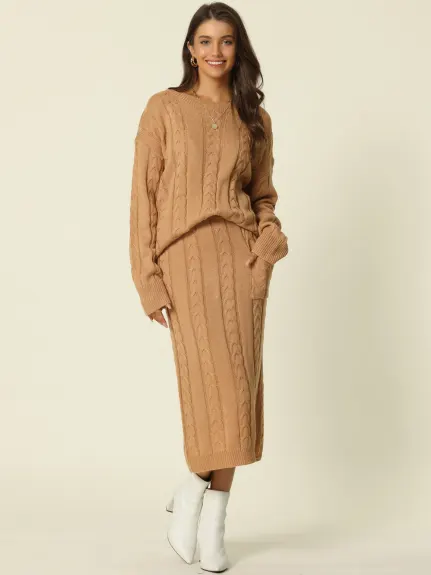 Allegra K - Sweater Midi Skirt Outfit Set