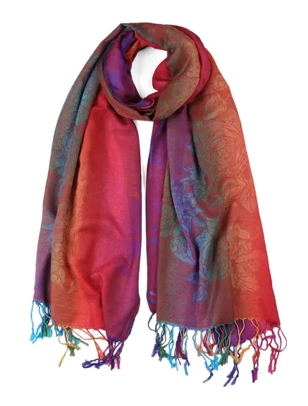 Allegra K- Tassel Wrap Floral Gradient Color Scarf