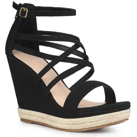 Allegra K - Platform Strappy Denim Wedge Sandals