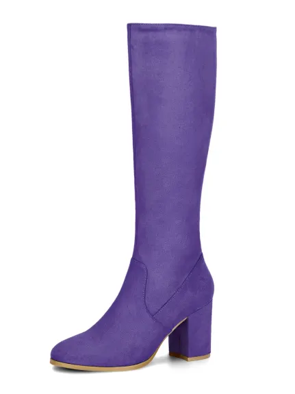 Allegra K- Side Zipper Chunky Heel Knee High Boots