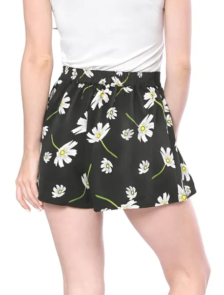 Allegra K - Printed Elastic Tie Waist Summer Beach Shorts