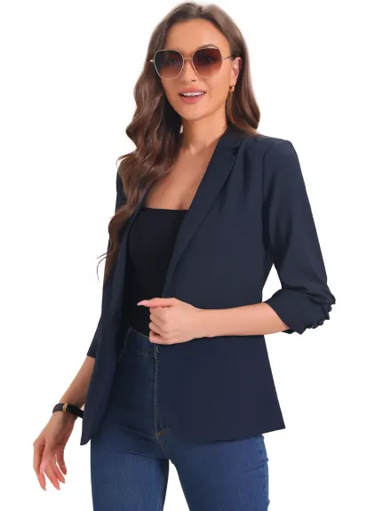 Allegra K- 3/4 Sleeve One Button Lapel Blazer