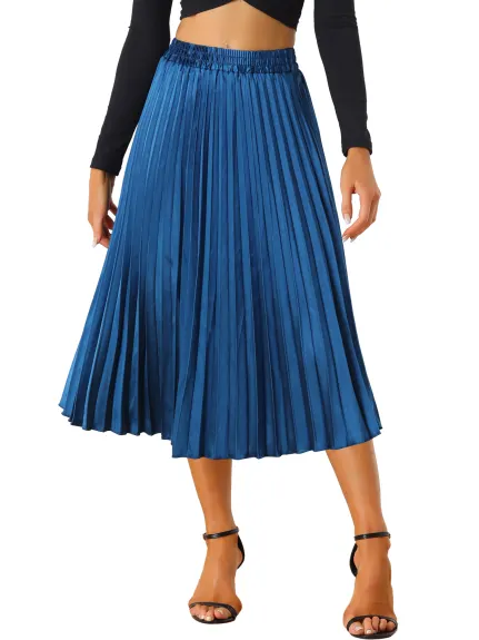 Allegra K - Elastic Waist Accordion Pleated Midi Skirt