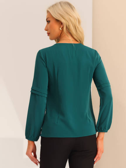 Allegra K - Keyhole Neck Long Sleeve Elegant Blouse