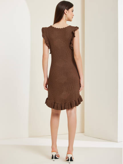 Allegra K - Crochet Round Neck Mini Knit Dress