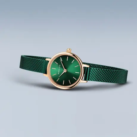 BERING - Montre classique pour femme en acier inoxydable de 22 mm en or rose/vert