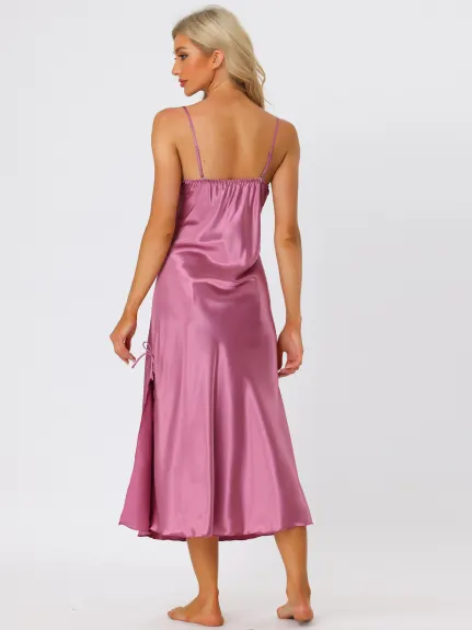 cheibear - Satin V Neck Maxi Lounge Nightdress