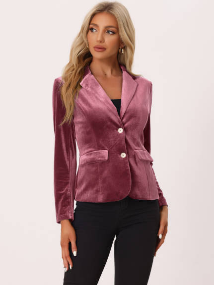 Allegra K- Notched Lapel Velvet Blazer