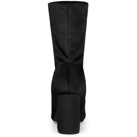 Allegra K- Round Toe Block Heels Foldable Mid Calf Boots