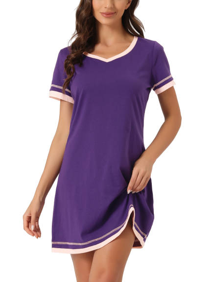 cheibear - Contrast Color V Neck Summer Nightshirt