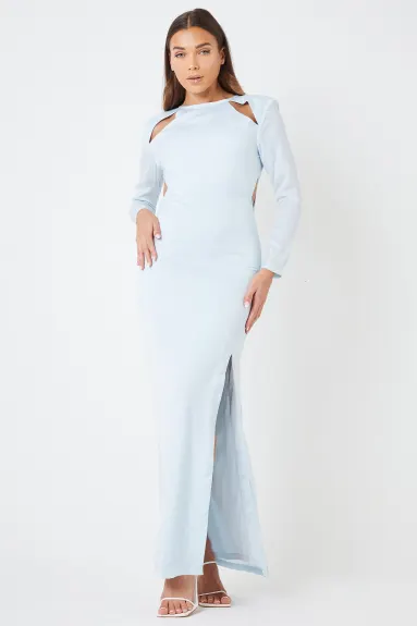 Split Leg Shoulder Pad Maxi Dress